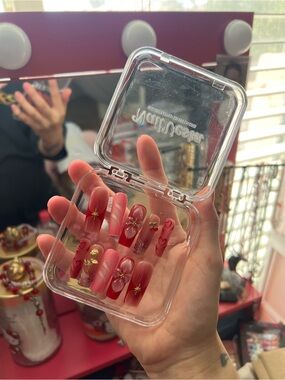 red and pink press on nails